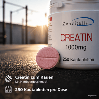 Creatin Kautabletten mit Himbeergeschmack – Nahaufnahme