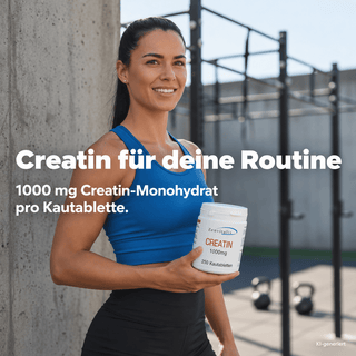 Creatin 1000 mg – Sportlerin mit Dose